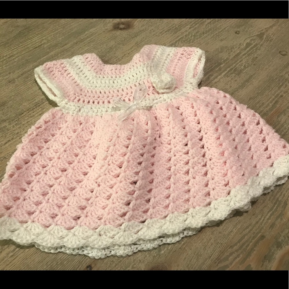 Crocheted Pink and White Baby Dress